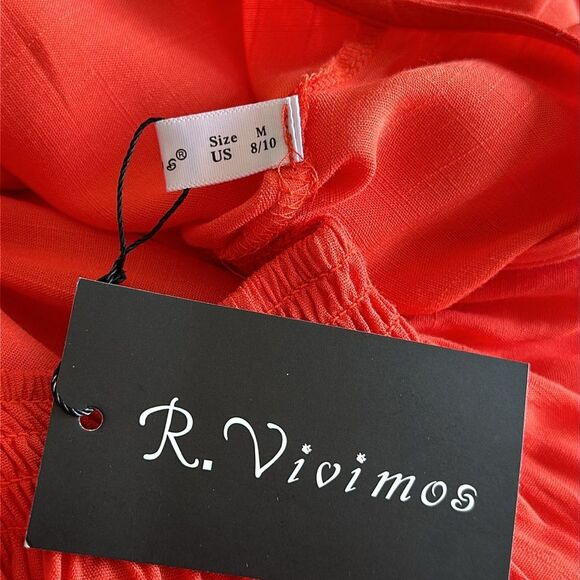 NWT Vivimos Women’s Tangerine Sunset Halter Tiered Maxi Dress Boho Size M - Picture 7 of 9